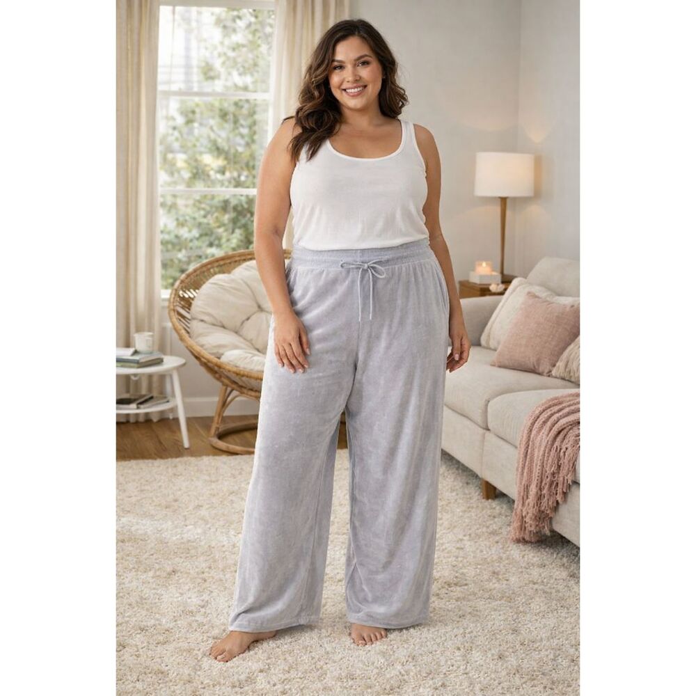 T By Talbots Velour Wide Leg Pants Loungewear Cozy Packable Lounge Plus Size 1X